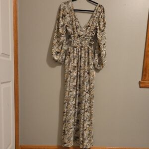 entro Floral V-Neck Maxi Dress with Smocked Waist and Side Cut Outs